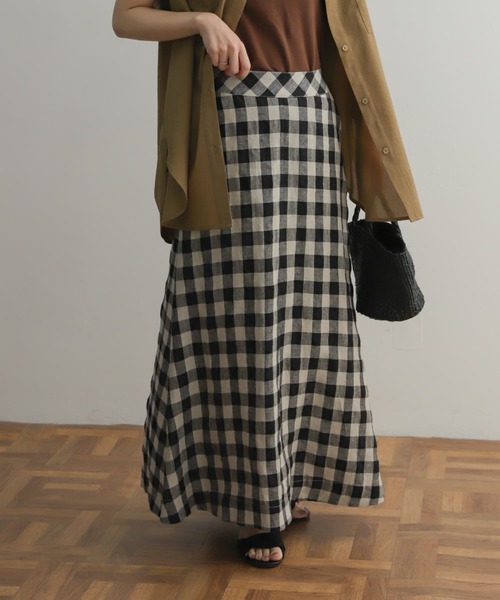 URBAN RESEARCH DOORS（アーバンリサーチドアーズ）の「リネンギンガムフレアスカート（スカート・レディース・ブラック/ブラック系その他・MEDIUM）」の12枚目の写真