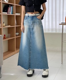 ユニークウォッシングデニムロングスカート