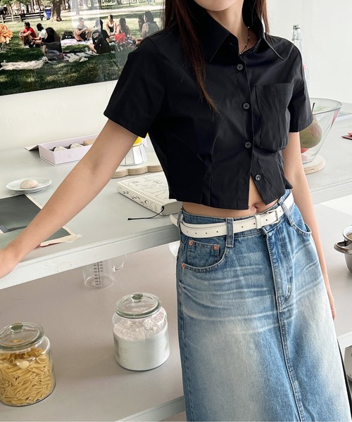 by muni:r（バイ ムニール）の「ユニークウォッシングデニムロングスカート（デニムスカート・レディース・ブルー/ダークグレー・SMALL/MEDIUM）」の11枚目の写真