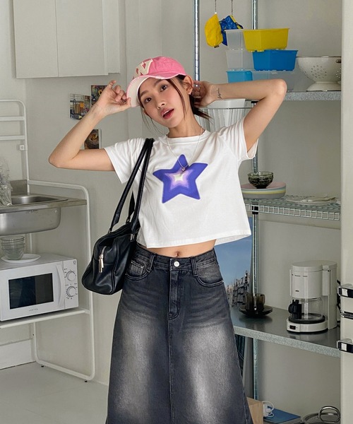 by muni:r（バイ ムニール）の「ユニークウォッシングデニムロングスカート（デニムスカート・レディース・ブルー/ダークグレー・SMALL/MEDIUM）」の21枚目の写真