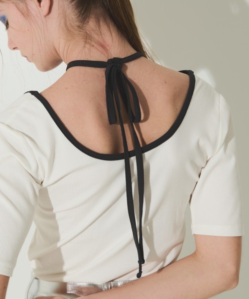 Solace（ソレイス）の「前後2WAY/バイカラーリボントップス（Tシャツ/カットソー・レディース・ブラック/ホワイト・FREE）」の13枚目の写真