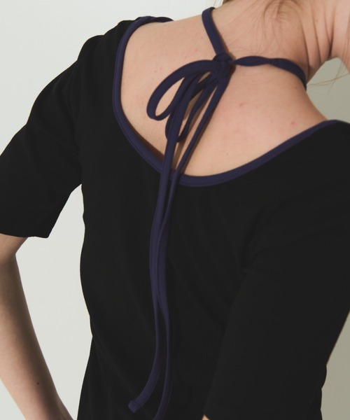 Solace（ソレイス）の「前後2WAY/バイカラーリボントップス（Tシャツ/カットソー・レディース・ブラック/ホワイト・FREE）」の18枚目の写真