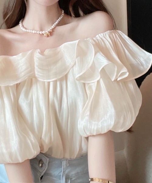 deux amour(ドゥーザムール)の「オフショルダーシャイニー短丈トップス(チューブトップ・レディース・ラベンダー/アイボリー・FREE(9))」の3枚目の写真