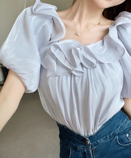 deux amour(ドゥーザムール)の「オフショルダーシャイニー短丈トップス(チューブトップ・レディース・ラベンダー/アイボリー・FREE(9))」の12枚目の写真