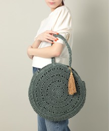 【T・S・L】サークルペーパー編みバッグ タッセル付き 雑材 1234-207-1