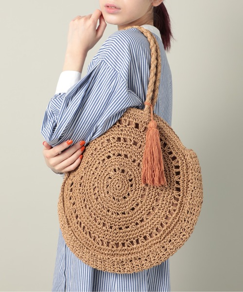 T・S・L（ティーエスエル）の「【T・S・L】サークルペーパー編みバッグ タッセル付き 雑材 1234-207-1（トートバッグ・レディース・ベージュ/ブラウン/グリーン・FREE）」の13枚目の写真