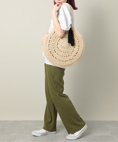 T・S・L（ティーエスエル）の「【T・S・L】サークルペーパー編みバッグ タッセル付き 雑材 1234-207-1（トートバッグ・レディース・ベージュ/ブラウン/グリーン・FREE）」の10枚目の写真