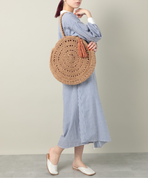 T・S・L（ティーエスエル）の「【T・S・L】サークルペーパー編みバッグ タッセル付き 雑材 1234-207-1（トートバッグ・レディース・ベージュ/ブラウン/グリーン・FREE）」の15枚目の写真