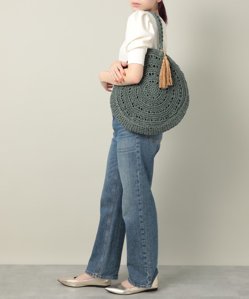 T・S・L（ティーエスエル）の「【T・S・L】サークルペーパー編みバッグ タッセル付き 雑材 1234-207-1（トートバッグ・レディース・ベージュ/ブラウン/グリーン・FREE）」の19枚目の写真