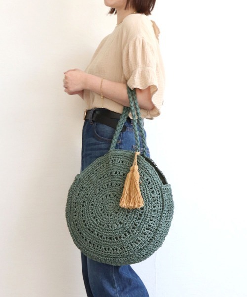 T・S・L（ティーエスエル）の「【T・S・L】サークルペーパー編みバッグ タッセル付き 雑材 1234-207-1（トートバッグ・レディース・ベージュ/ブラウン/グリーン・FREE）」の21枚目の写真