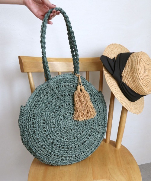 T・S・L（ティーエスエル）の「【T・S・L】サークルペーパー編みバッグ タッセル付き 雑材 1234-207-1（トートバッグ・レディース・ベージュ/ブラウン/グリーン・FREE）」の6枚目の写真