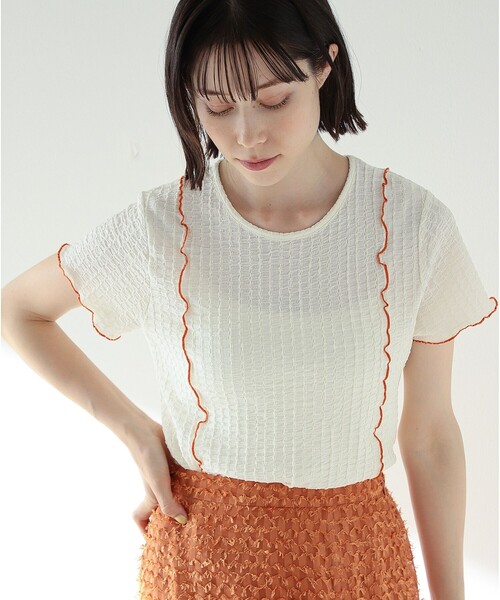 Ray BEAMS（レイビームス）の「Ray BEAMS / シャーリング 配色 ライン Tシャツ（Tシャツ/カットソー・レディース・オフホワイト/ブルー/グリーン・ONE SIZE）」の18枚目の写真