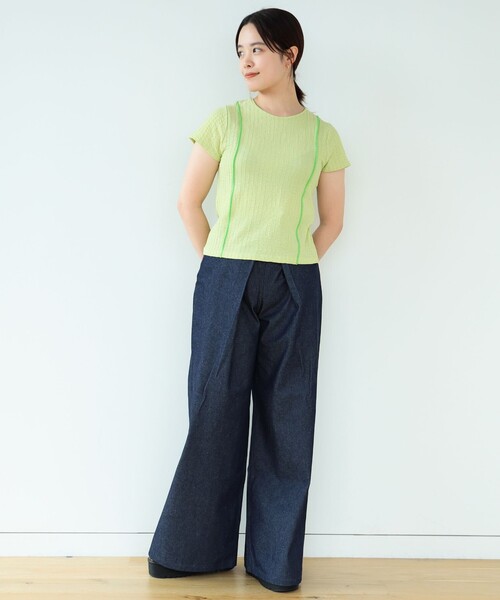 Ray BEAMS（レイビームス）の「Ray BEAMS / シャーリング 配色 ライン Tシャツ（Tシャツ/カットソー・レディース・オフホワイト/ブルー/グリーン・ONE SIZE）」の13枚目の写真