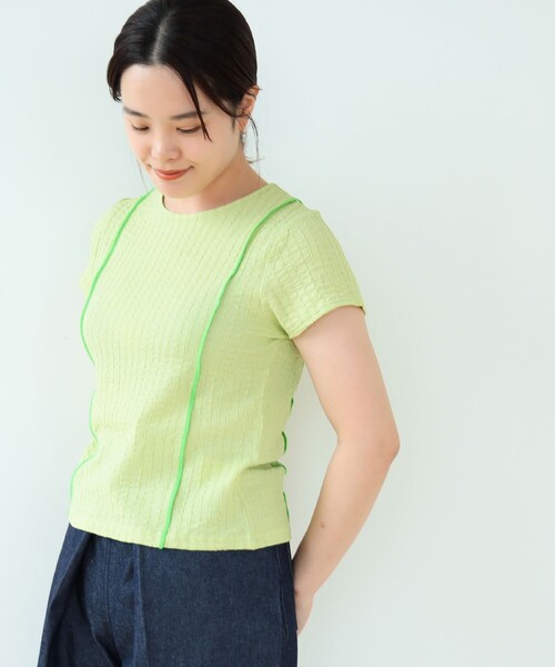 Ray BEAMS（レイビームス）の「Ray BEAMS / シャーリング 配色 ライン Tシャツ（Tシャツ/カットソー・レディース・オフホワイト/ブルー/グリーン・ONE SIZE）」の16枚目の写真