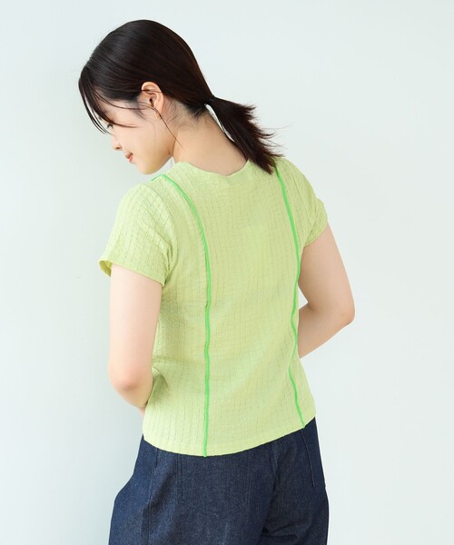 Ray BEAMS（レイビームス）の「Ray BEAMS / シャーリング 配色 ライン Tシャツ（Tシャツ/カットソー・レディース・オフホワイト/ブルー/グリーン・ONE SIZE）」の5枚目の写真