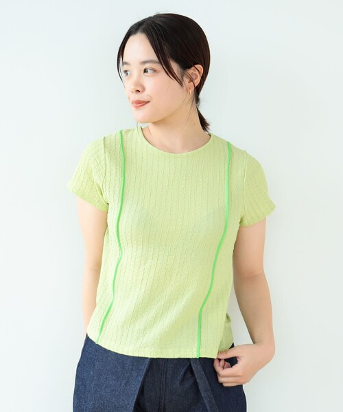 Ray BEAMS（レイビームス）の「Ray BEAMS / シャーリング 配色 ライン Tシャツ（Tシャツ/カットソー・レディース・オフホワイト/ブルー/グリーン・ONE SIZE）」の11枚目の写真