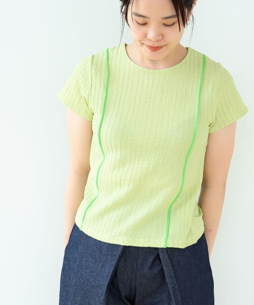 Ray BEAMS（レイビームス）の「Ray BEAMS / シャーリング 配色 ライン Tシャツ（Tシャツ/カットソー・レディース・オフホワイト/ブルー/グリーン・ONE SIZE）」の8枚目の写真