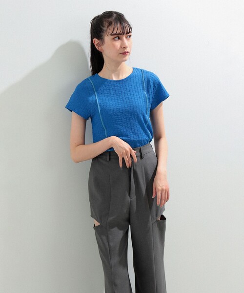 Ray BEAMS（レイビームス）の「Ray BEAMS / シャーリング 配色 ライン Tシャツ（Tシャツ/カットソー・レディース・オフホワイト/ブルー/グリーン・ONE SIZE）」の6枚目の写真