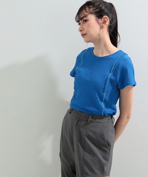 Ray BEAMS（レイビームス）の「Ray BEAMS / シャーリング 配色 ライン Tシャツ（Tシャツ/カットソー・レディース・オフホワイト/ブルー/グリーン・ONE SIZE）」の12枚目の写真