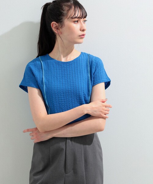 Ray BEAMS（レイビームス）の「Ray BEAMS / シャーリング 配色 ライン Tシャツ（Tシャツ/カットソー・レディース・オフホワイト/ブルー/グリーン・ONE SIZE）」の9枚目の写真