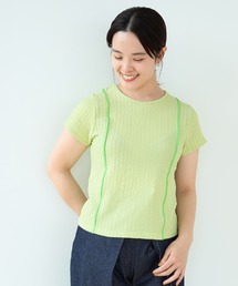 Ray BEAMS | Ray BEAMS / シャーリング 配色 ライン Tシャツ(Tシャツ/カットソー)