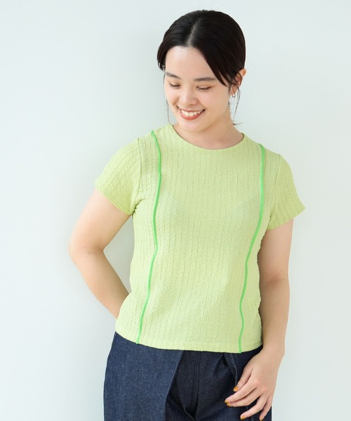 Ray BEAMS（レイビームス）の「Ray BEAMS / シャーリング 配色 ライン Tシャツ（Tシャツ/カットソー・レディース・オフホワイト/ブルー/グリーン・ONE SIZE）」の3枚目の写真