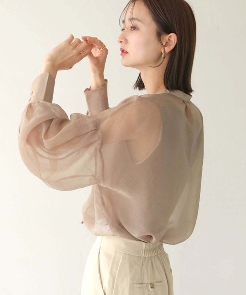 CLEIO（クレイオ）の「【CLEIO】レースアップシアーブラウス（シャツ/ブラウス・レディース・モカ/ブラック/アイボリー・FREE）」の3枚目の写真