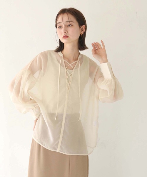 CLEIO（クレイオ）の「【CLEIO】レースアップシアーブラウス（シャツ/ブラウス・レディース・モカ/ブラック/アイボリー・FREE）」の19枚目の写真
