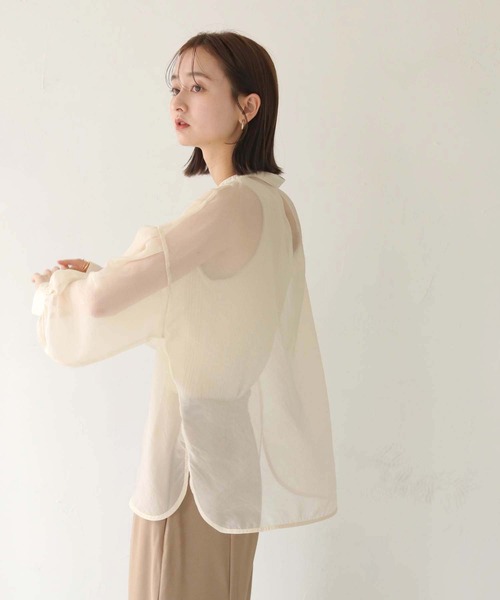 CLEIO（クレイオ）の「【CLEIO】レースアップシアーブラウス（シャツ/ブラウス・レディース・モカ/ブラック/アイボリー・FREE）」の4枚目の写真