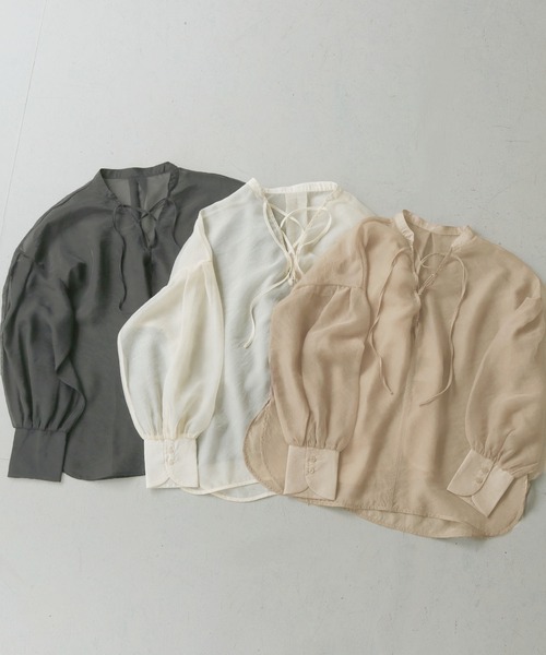 CLEIO（クレイオ）の「【CLEIO】レースアップシアーブラウス（シャツ/ブラウス・レディース・モカ/ブラック/アイボリー・FREE）」の17枚目の写真