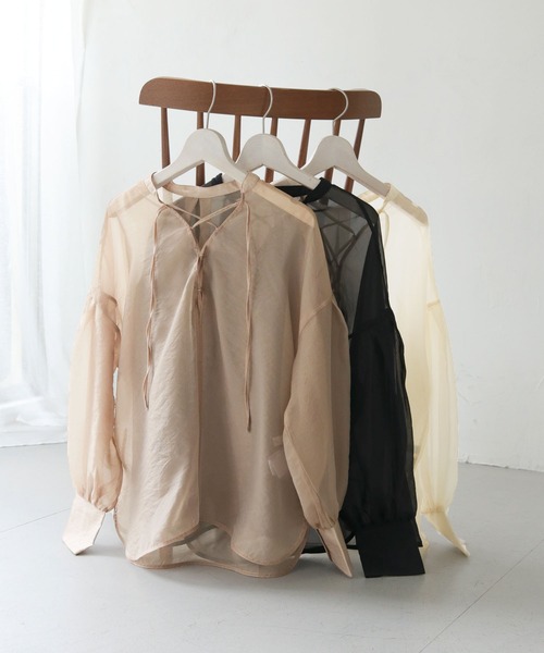 CLEIO（クレイオ）の「【CLEIO】レースアップシアーブラウス（シャツ/ブラウス・レディース・モカ/ブラック/アイボリー・FREE）」の10枚目の写真