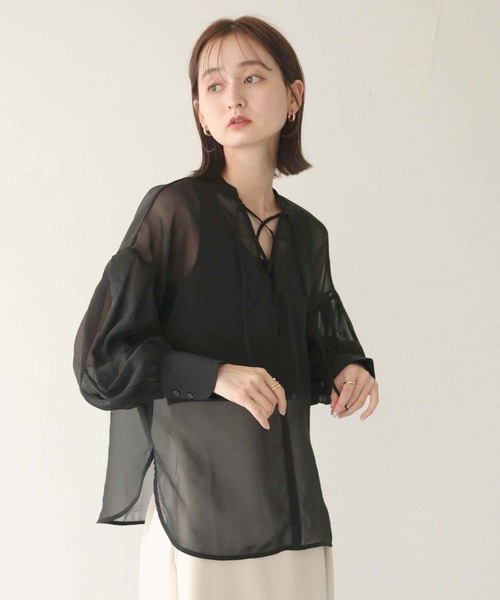 CLEIO（クレイオ）の「【CLEIO】レースアップシアーブラウス（シャツ/ブラウス・レディース・モカ/ブラック/アイボリー・FREE）」の21枚目の写真