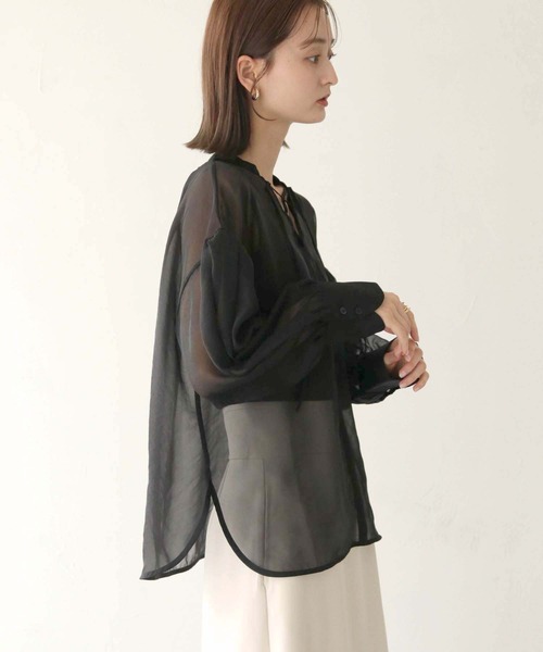 CLEIO（クレイオ）の「【CLEIO】レースアップシアーブラウス（シャツ/ブラウス・レディース・モカ/ブラック/アイボリー・FREE）」の6枚目の写真