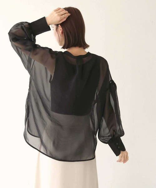 CLEIO（クレイオ）の「【CLEIO】レースアップシアーブラウス（シャツ/ブラウス・レディース・モカ/ブラック/アイボリー・FREE）」の7枚目の写真