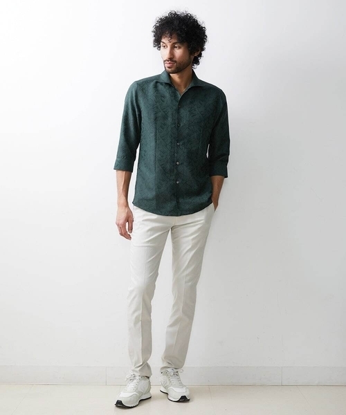 MICHEL KLEIN HOMME (ミッシェルクランオム)の「《日本製》ボタニカル柄7分袖シャツ(シャツ/ブラウス・メンズ・ベージュ/グリーン/ブラック・MEDIUM/LARGE/X-LARGE)」の6枚目の写真