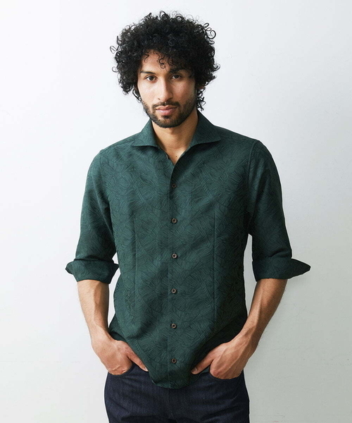 MICHEL KLEIN HOMME (ミッシェルクランオム)の「《日本製》ボタニカル柄7分袖シャツ(シャツ/ブラウス・メンズ・ベージュ/グリーン/ブラック・MEDIUM/LARGE/X-LARGE)」の16枚目の写真