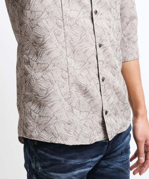 MICHEL KLEIN HOMME (ミッシェルクランオム)の「《日本製》ボタニカル柄7分袖シャツ(シャツ/ブラウス・メンズ・ベージュ/グリーン/ブラック・MEDIUM/LARGE/X-LARGE)」の5枚目の写真