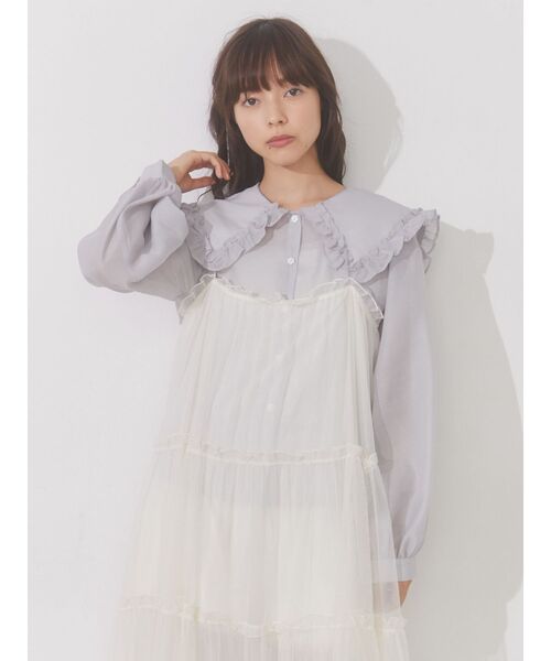 merry jenny(メリージェニー)の「シアーフリルカラーブラウス(シャツ/ブラウス・レディース・オフホワイト/ライトブルー/ブラック・FREE)」の12枚目の写真