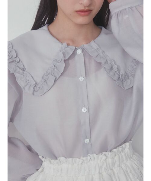 merry jenny(メリージェニー)の「シアーフリルカラーブラウス(シャツ/ブラウス・レディース・オフホワイト/ライトブルー/ブラック・FREE)」の9枚目の写真
