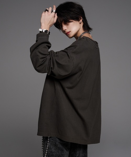 heavy cotton vintage like retro logo print pigment big long-T/ヘビーコットンヴィンテージライクレトロロゴプリントピグメントTシャツ（Tシャツ/カットソー）｜ADRER（アドラー）