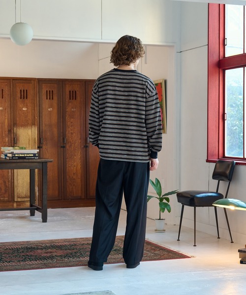 t8【MSGM】ボーダーフリンジクルーネックTシャツ/マルチカラー WETTEMPT tシャツ CREW NECK DRAW CORD BORDER TEE / クルー