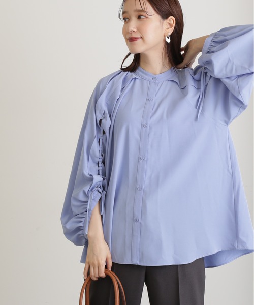 N.(N. Natural Beauty Basic)(エヌエヌナチュラルビューティーベーシック)の「◆レースアップスリーブブラウス(シャツ/ブラウス・レディース・ホワイト/ブルー/ライトグリーン・MEDIUM)」の3枚目の写真