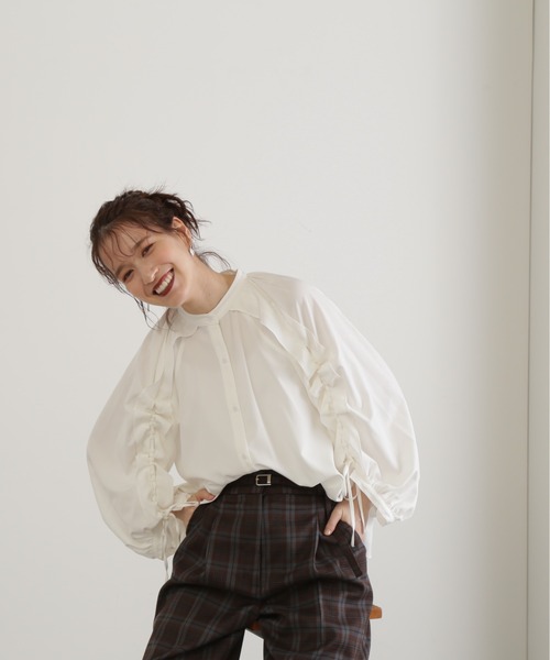 N.(N. Natural Beauty Basic)(エヌエヌナチュラルビューティーベーシック)の「◆レースアップスリーブブラウス(シャツ/ブラウス・レディース・ホワイト/ブルー/ライトグリーン・MEDIUM)」の4枚目の写真