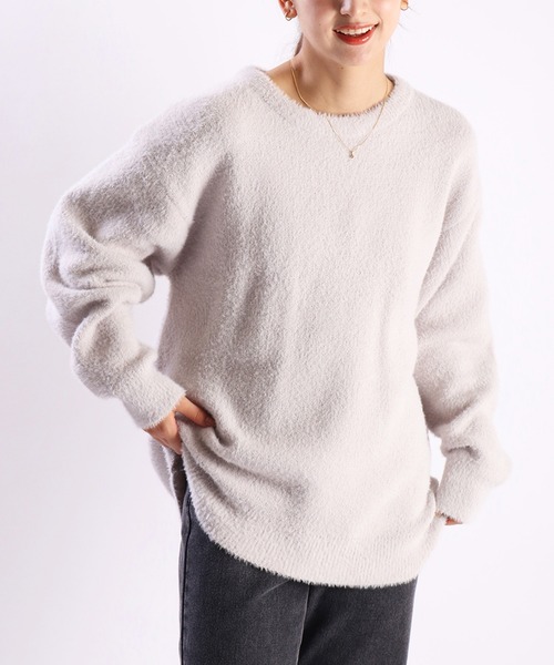 WESTSEA(ウエストシー)の「フェザーヤーン ルーズサイズ 長袖クルーニット(ニット/セーター・メンズ・グレイッシュブルー/ターコイズブルー/グレー系その他/ブラック/ワイン/チャコール/マスタード/ライトグレー/ブラック×グレー/ブラック×ホワイト/ブラック×レッド/ブラック×ブルー/ダークネイビー/ライトベージュ/ライトブルー/プラム・M/L)」の8枚目の写真