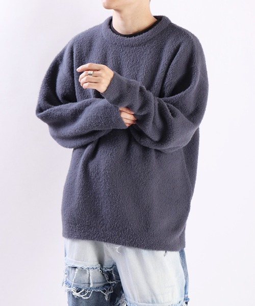 WESTSEA(ウエストシー)の「フェザーヤーン ルーズサイズ 長袖クルーニット(ニット/セーター・メンズ・グレイッシュブルー/ターコイズブルー/グレー系その他/ブラック/ワイン/チャコール/マスタード/ライトグレー/ブラック×グレー/ブラック×ホワイト/ブラック×レッド/ブラック×ブルー/ダークネイビー/ライトベージュ/ライトブルー/プラム・M/L)」の9枚目の写真