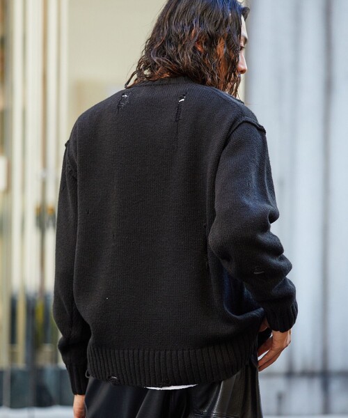 セール】FREAK'S STORE/フリークスストア ダメージ クルーネックニット