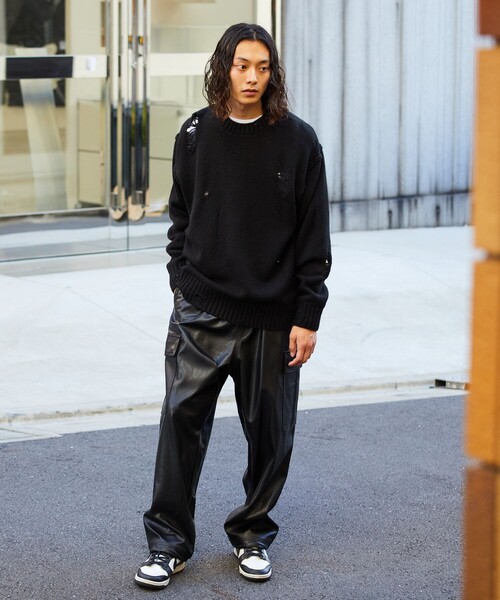 FREAK'S STORE(フリークスストア)の「FREAK’S STORE/フリークスストア ダメージ クルーネックニット/プルオーバー/ダメージ加工(ニット/セーター・メンズ・オフホワイト/ブラック/オリーブ・SMALL/MEDIUM/LARGE)」の6枚目の写真