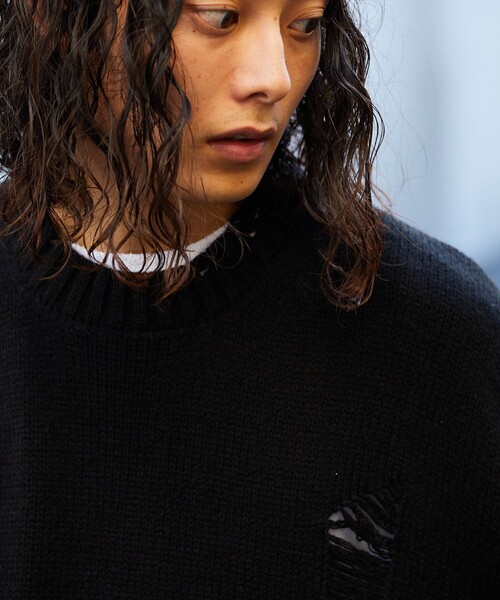 セール】FREAK'S STORE/フリークスストア ダメージ クルーネックニット