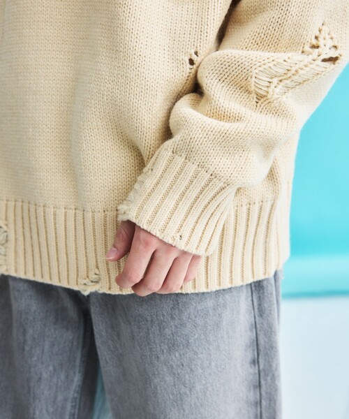 セール】FREAK'S STORE/フリークスストア ダメージ クルーネックニット