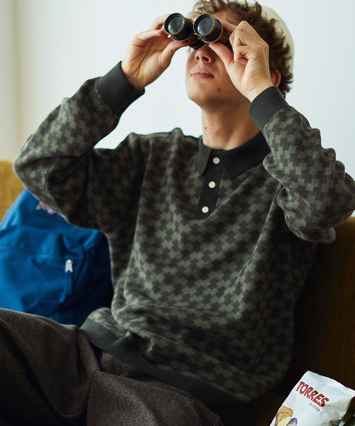 EMMA CLOTHES(エマクローズ)の「ジャガードクラシックパターンニットポロシャツ EMMA CLOTHES(ポロシャツ・メンズ・グレー/ベージュ/グリーン/ダークオリーブ/ブルー・M/L)」の10枚目の写真